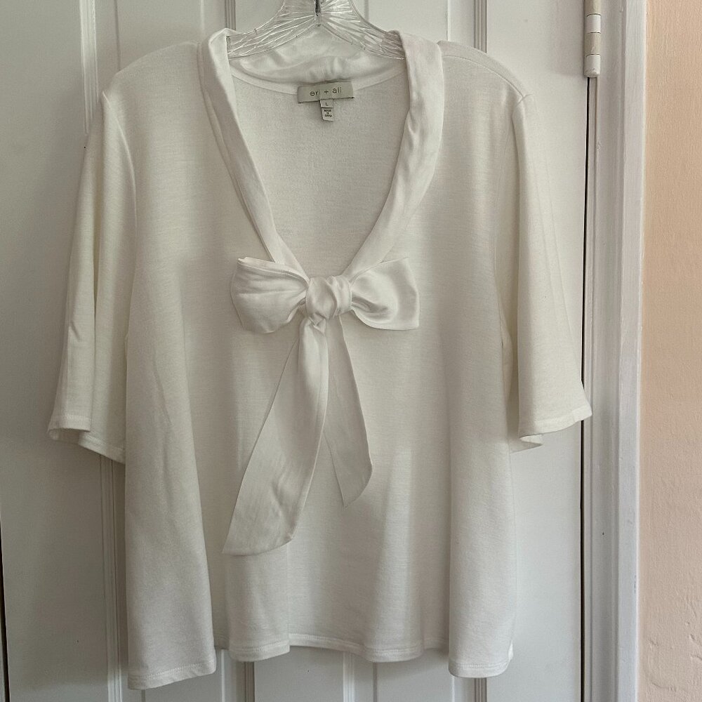 Anthropologie White V-neck Bow Top